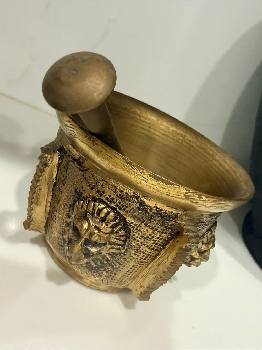 Vintage Brass Mortar and Pestle Victorian Lion Head